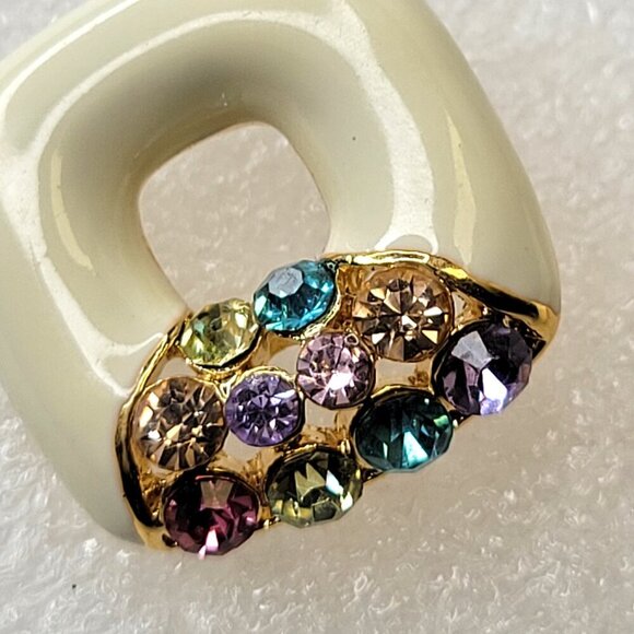 White Square Earrings With colorful Crystals - Picture 3 of 7